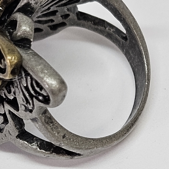 Unique Large Tri-Color 3D Pewter Butterfly Cocktail Ring Size 8 - Picture 6 of 8